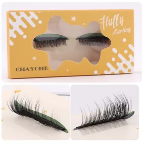Detail of fluffy black eyelashes with green glitter lash band for festive makeup look