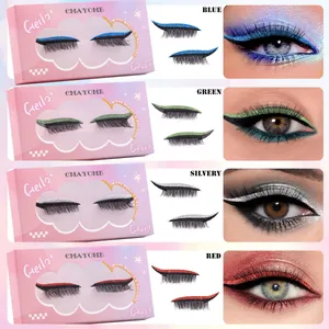 Self-adhesive false eyelashes with colorful glitter eyeliner in four vibrant shades