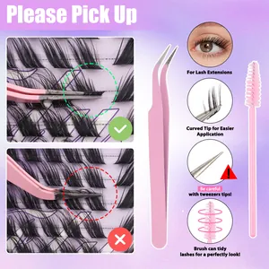 Kit extension ciglia con pinzetta rosa curva e scovolino a spirale per sopracciglia