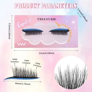 Self-adhesive false eyelashes with blue glitter eyeliner and length guide 12-16mm