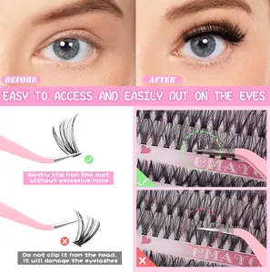 Macro shot of 10D-100D DIY cluster lashes being held by pink ergonomic tweezers