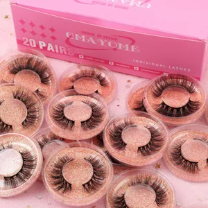 Set di 20 paia di ciglia finte 3D voluminose e naturali in confezioni rosa con glitter