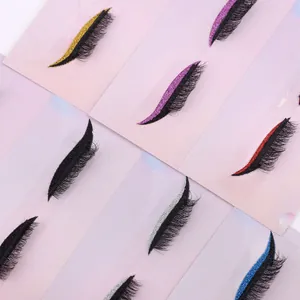 Glitter eyeliner stickers with false eyelashes set in various vibrant colors