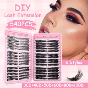 Cluster Lashes Extension Kit With D Curl Synthetic Fiber Individual Eyelashes Bond And Seal Tweezers For Women Eye Makeup