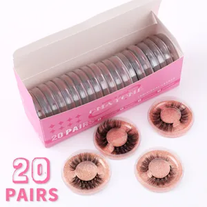 Set da 20 paia di ciglia finte 3D voluminose in scatola rosa con custodie rotonde singole