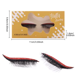 Colorful glitter false eyelashes with red sparkles in fluffy curling style for festive looks