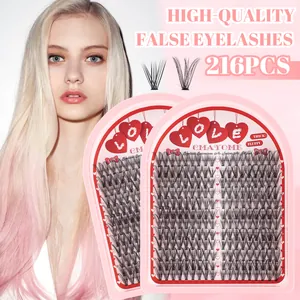 Close-up of 216pcs individual thick and fluffy false eyelashes in pink heart packaging