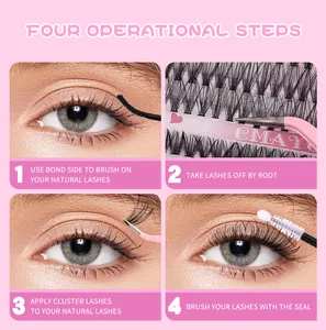Four-step tutorial showing how to apply cluster lashes using bond seal and tweezers