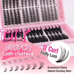 540pcs D Curl DIY cluster eyelash extension kit with 8mm to 16mm mixed lengths
