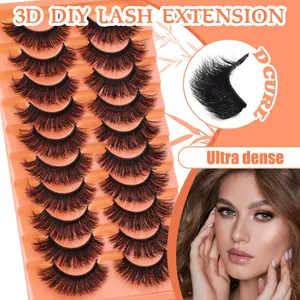 Juego de 10 Pares de Pestañas Postizas 3D Naturales Gruesas Dramáticas Rizadas D Curl Hechas a Mano de Fibra Sintética