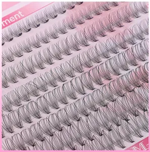 Macro detail of fine 100D individual eyelash clusters on pink display card