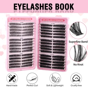 540 clusters DIY lash extension kit with superfine band and D curl in pink book case