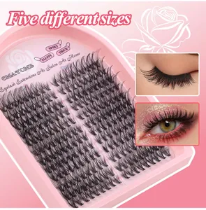 Detail view of 216 clusters DIY lash extension kit with diverse fluffy and spiky textures