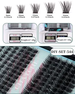 Λεπτομέρεια σετ βλεφαρίδων DIY με μήκη 8-16mm και ειδικό υγρό αφαίρεσης βλεφαρίδων