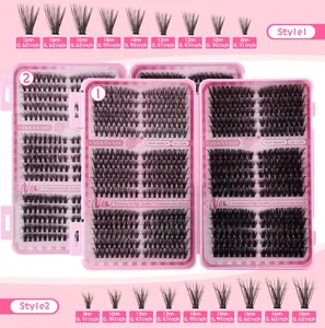 Macro detail of DD curl cluster eyelashes in pink case with 8mm to 16mm length options