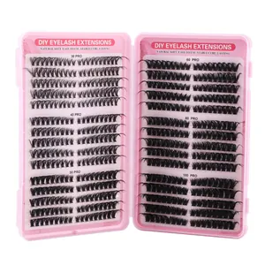 DIY eyelash extension kit with 540 clusters in pink box featuring 30-100 PRO density levels