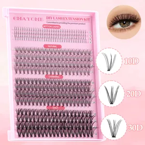 Detail of DIY lash extension kit featuring 10D 20D 30D cluster lashes in mixed lengths