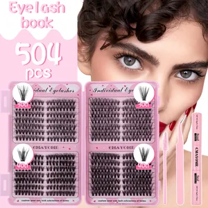Detailliertes Wimpern-Set mit 504 Clustern, rosa Präzisionspinzette, Bürste und 2-in-1 Kleber