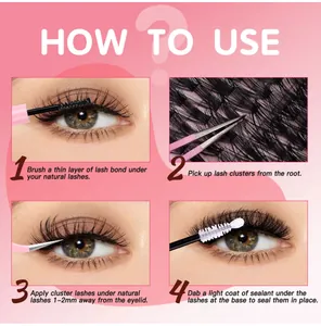 Step-by-step tutorial for applying cluster lashes with lash bond, tweezers and sealant