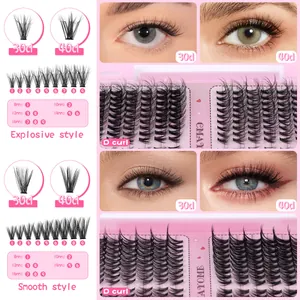 Detailansicht der DIY-Wimpernbüschel in 30D und 40D Dichte mit D-Curl-Varianten