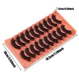 Pack de 10 pares de pestañas postizas 3D naturales y densas, bandeja rosa, largo 1,5 cm