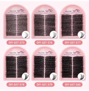 Detailed view of DIY cluster eyelash extensions in spiky, fluffy and thick styles