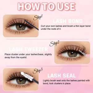 Three-step guide for DIY lash clusters using bond, tweezer, and seal tools