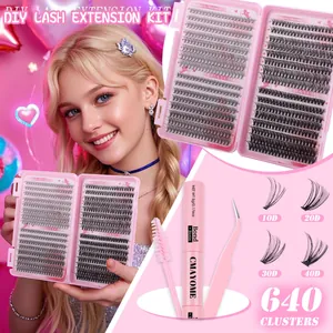 DIY Eyelash Extension Kit Individual Lash Clusters Natural Dense Curled Segmented False Eyelashes Pink Tools Set For Women