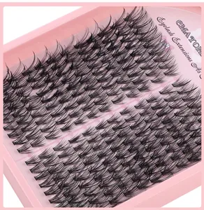 Macro shot of 216 clusters of D-curl individual false eyelashes on pink tray