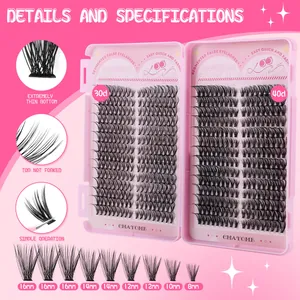 Detailansicht von 30D und 40D Cluster-Wimpernset mit Längen von 8mm bis 16mm