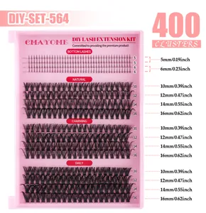 Detail view of 400 clusters eyelash extension set with multiple lengths from 5mm to 16mm