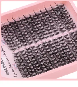 Macro shot of 216 clusters of DIY segmented false eyelashes in a pink storage box