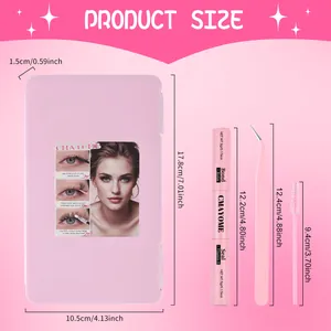 Detaillierte Größentabelle für das rosa DIY Wimpern-Set mit Kleber, Pinzette und Bürste