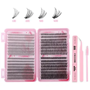Comprehensive DIY eyelash extension kit with 10D-40D clusters, bond & seal, and pink tools