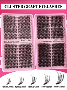 Vue détaillée du kit d'extensions de cils DIY en grappes avec courbure D 10-16mm