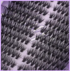 Macro detail of high-density 576 clusters false eyelashes on purple background