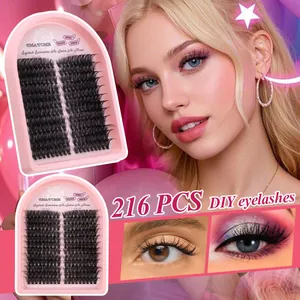 Lash Clusters Extension Set Natural Thick Fluffy Spiky Eyelashes With Bond And Seal Tweezers Brush For Women Home Salon