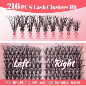 216 Clusters DIY individual lash extension kit with sizes 8mm to 16mm for left and right eyes