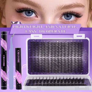DIY Cluster Eyelash Extension Kit With Lash Bond And Seal Remover Tweezer Segmented Natural Curled Thick Lashes Set