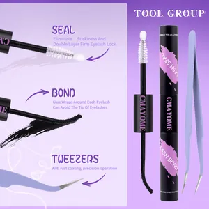 DIY eyelash extension kit with double-ended bond and seal glue plus purple tweezers