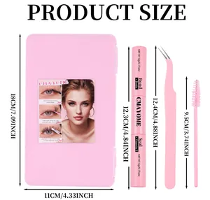 Kit extension ciglia fai-da-te con accessori rosa, scatola, bond e seal e dimensioni