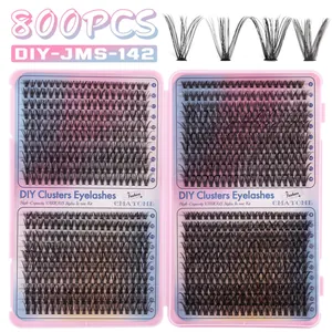 Kit d'extension de cils en grappe DIY avec 800 pièces Courbe D et tailles 9-16mm