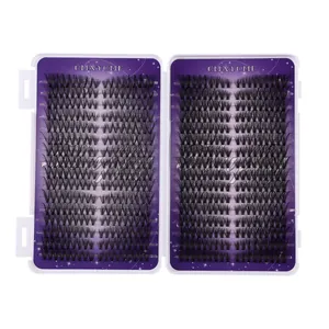 Professional 576 clusters D curl lash extension set with dense black volume in white box