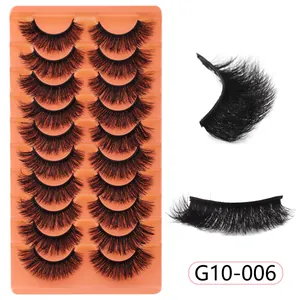 Set of 10 pairs of 3D fluffy thick black false eyelashes style G10-006 on orange tray