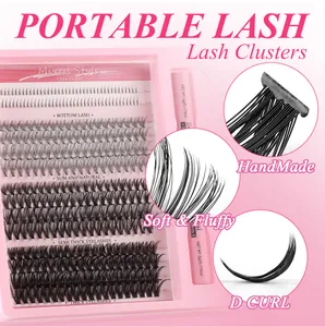Close-up of D-curl individual lash clusters in mixed lengths from 8mm to 16mm