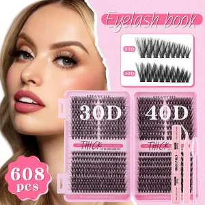 Kit d'extension de cils DIY 608 pièces avec faux cils 30D/40D et outils roses