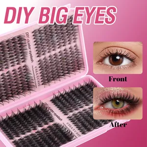 Faux cils en grappe DIY 10-16mm courbure D naturels et denses avec effet avant et après