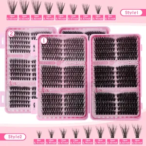 Natural dense DD curl individual eyelash clusters set in pink tray 8mm-16mm