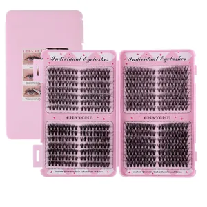 Großpackung Einzelwimpern mit 8-16mm D-Curl Clustern in einer rosa Aufbewahrungsbox