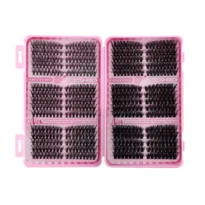 Natural thick DD curl individual cluster eyelashes in a pink professional pack